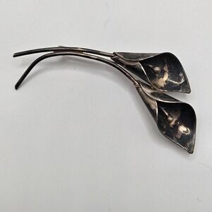 Vintage Sterling Silver Stuart Nye Brooch Signed Double Calla Lily Pin 925